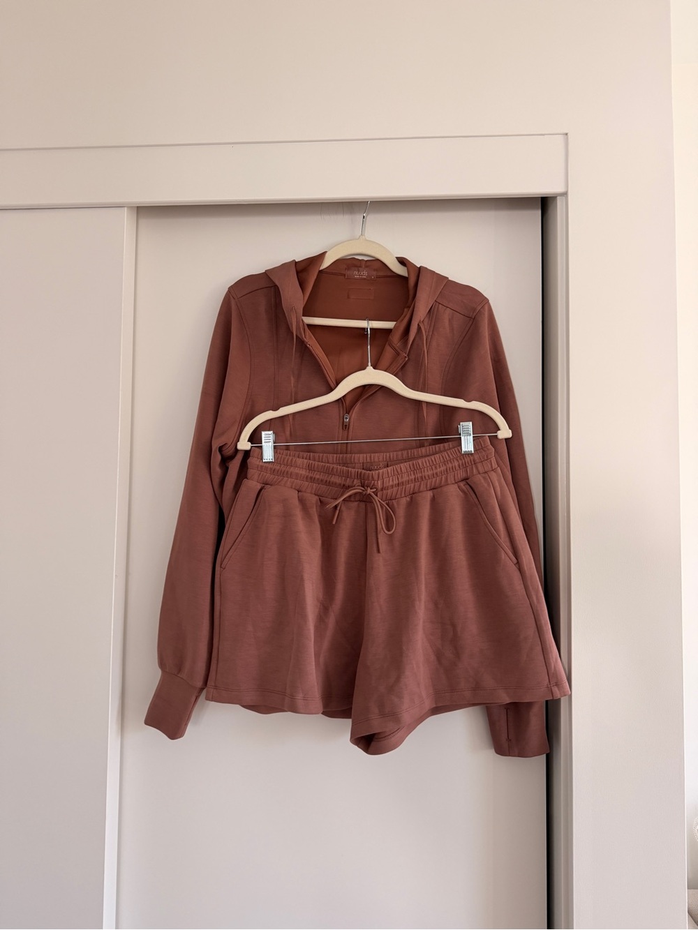 NUUDS Brown Zip Hoodie and Drawstring Shorts Matching Set Medium